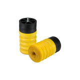 One-piece unit attached on one side used as an upgrade to factory bump stops